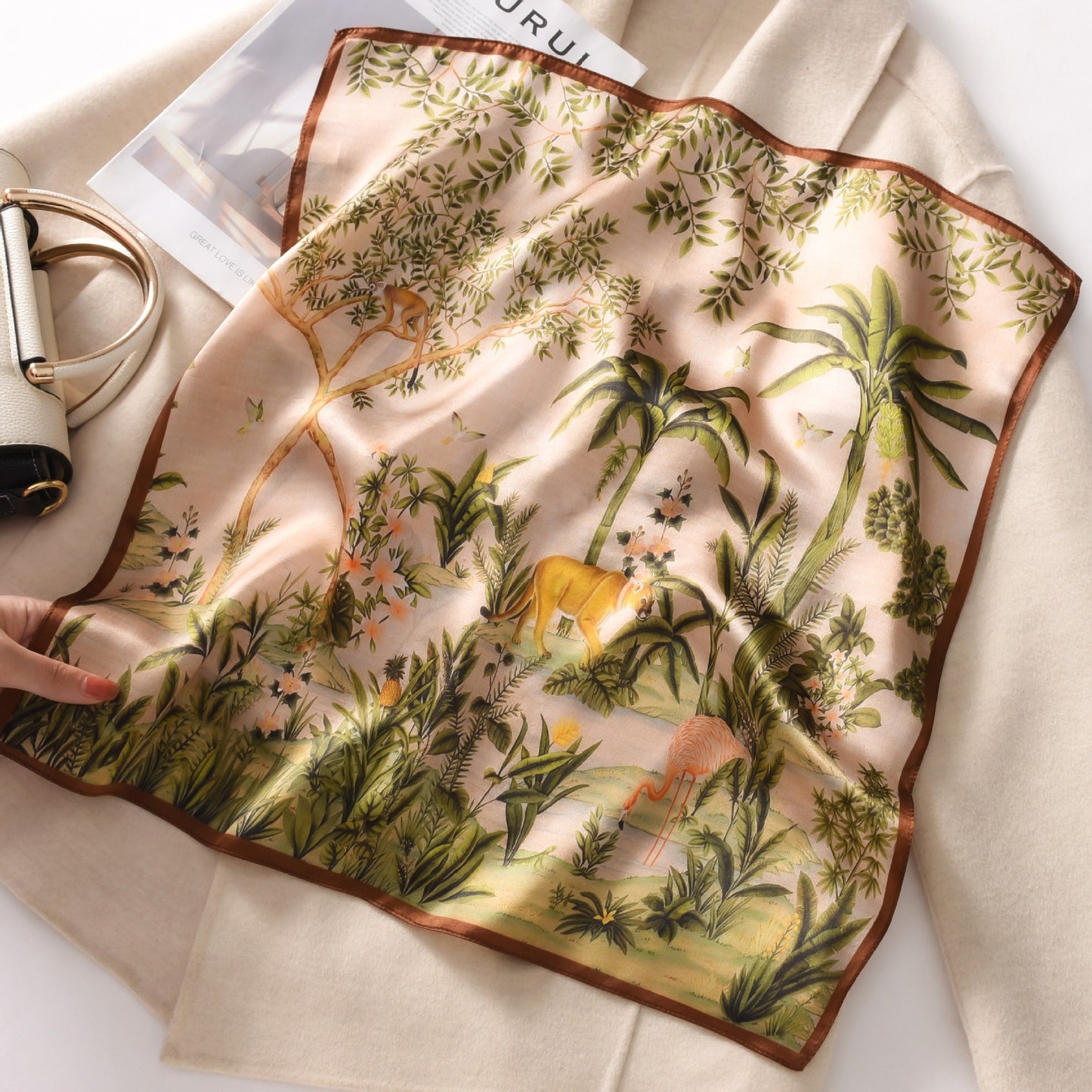 100% Mulberry Silk Women's Square Scarf 53 × 53 cm – Printed Silk Neck Scarf