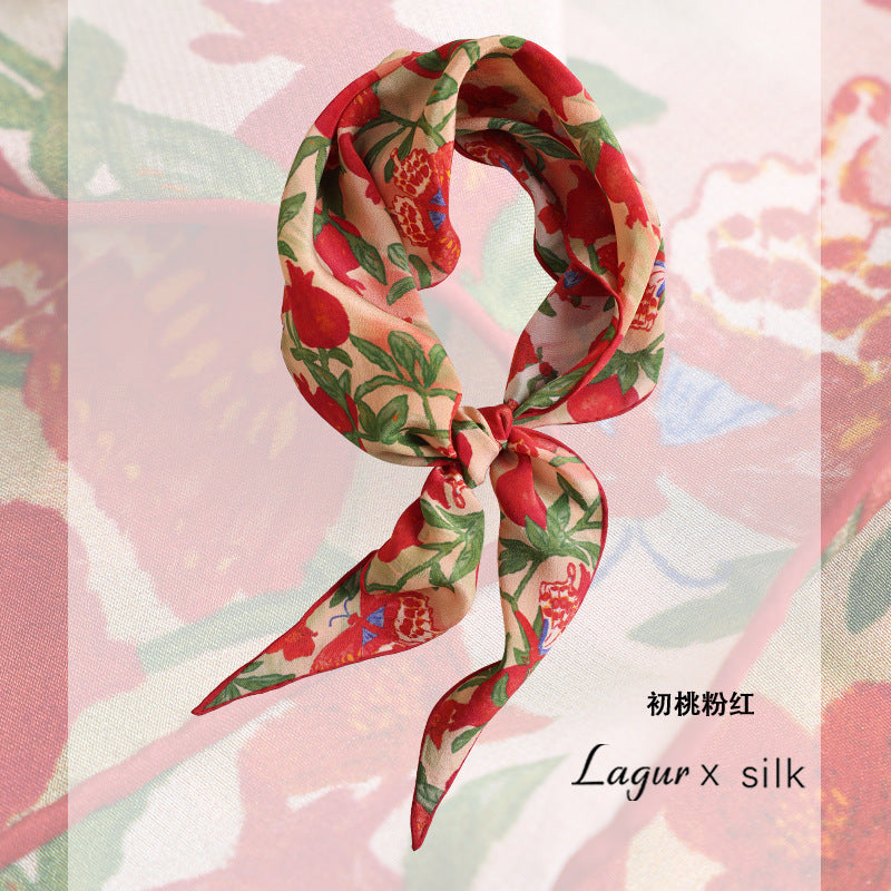 Pomegranate Blossom Silk Triangle Scarf