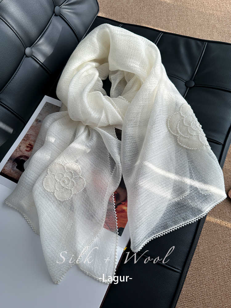 Women's 100% Mulberry Silk Embroidered Floral Long Scarf Shawl 190 × 85 cm