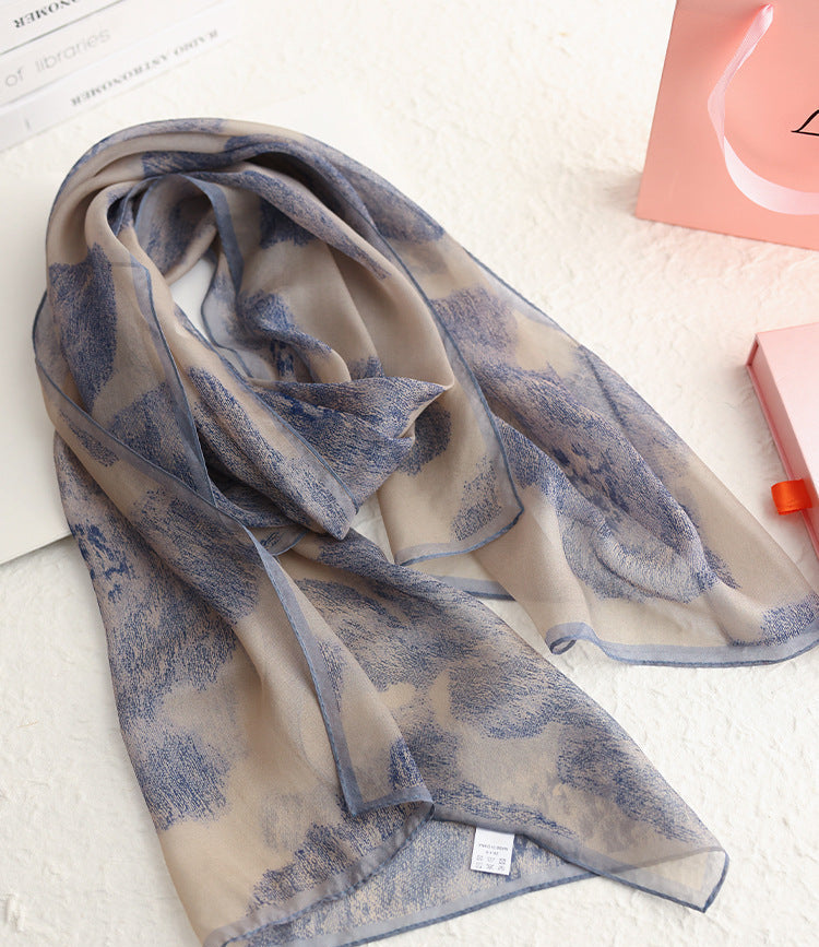 Women's 100% Mulberry Silk Botanical Print Oblong Scarf 53 × 175 cm