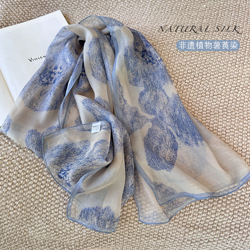 Deep Blue Silk Scarf and Shawl