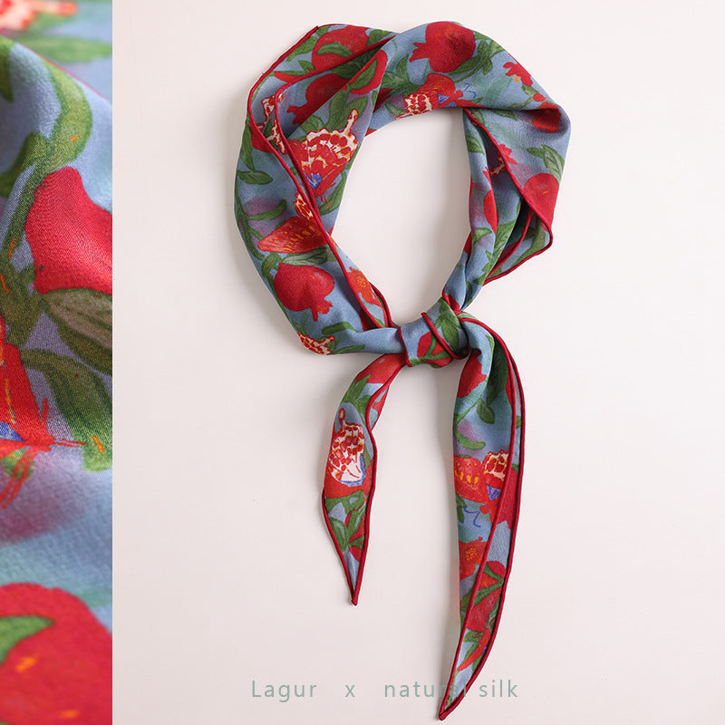 100% Mulberry Silk Triangle Scarf for Women – Double-Sided Printed Lightweight Neck Scarf