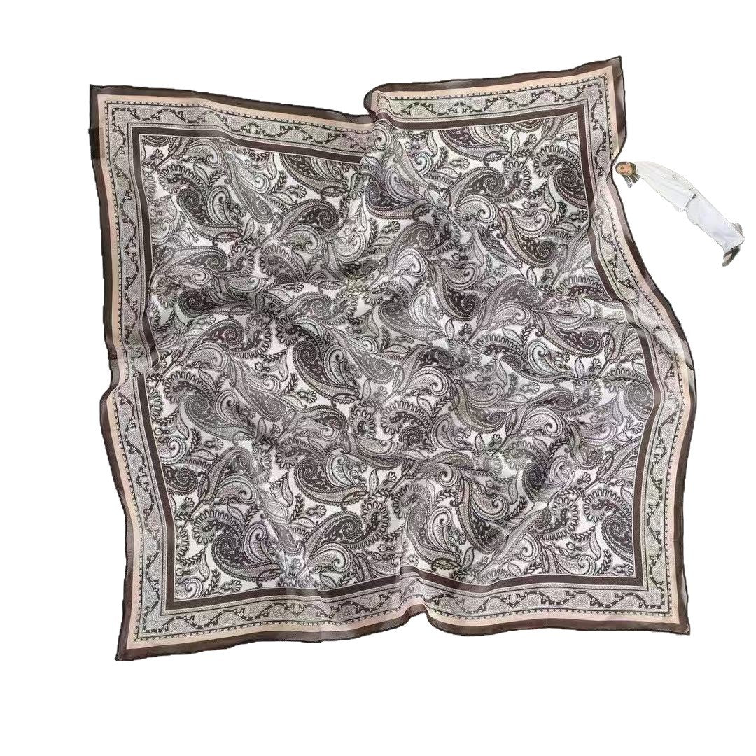 100% Mulberry Silk Women's Square Scarf 68 × 68 cm – Hand-Rolled Printed Silk Neck Scarf