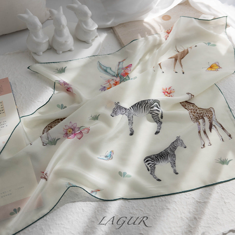 Women's 100% Mulberry Silk Animal Print Square Scarf 61 × 61 cm