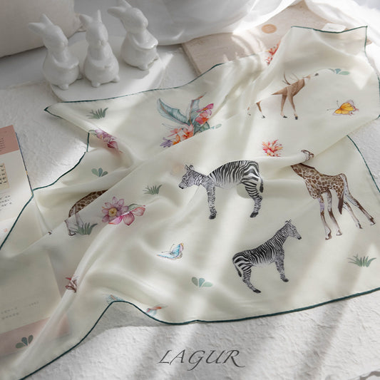 Women's 100% Mulberry Silk Animal Print Square Scarf 61 × 61 cm