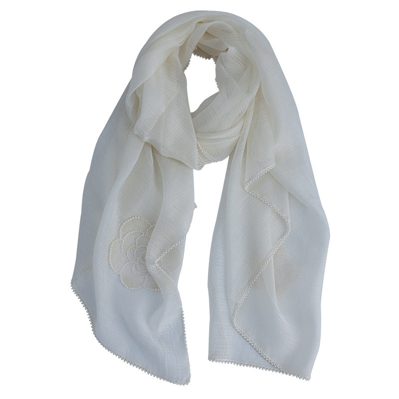 Women's 100% Mulberry Silk Embroidered Floral Long Scarf Shawl 190 × 85 cm