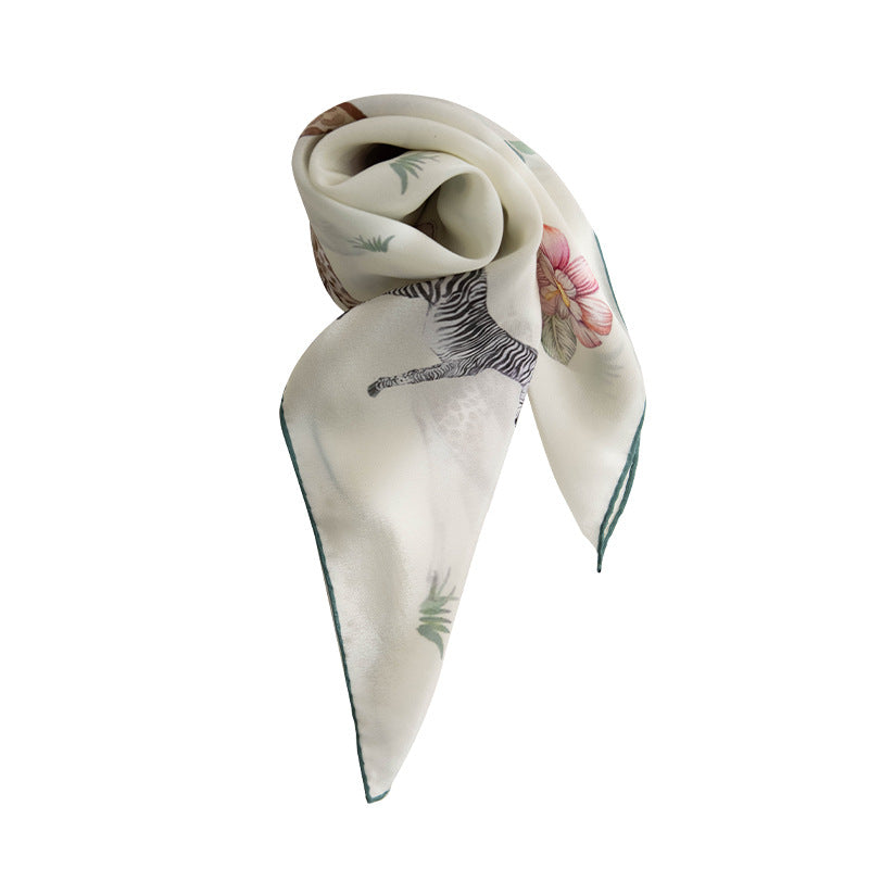 Women's 100% Mulberry Silk Animal Print Square Scarf 61 × 61 cm