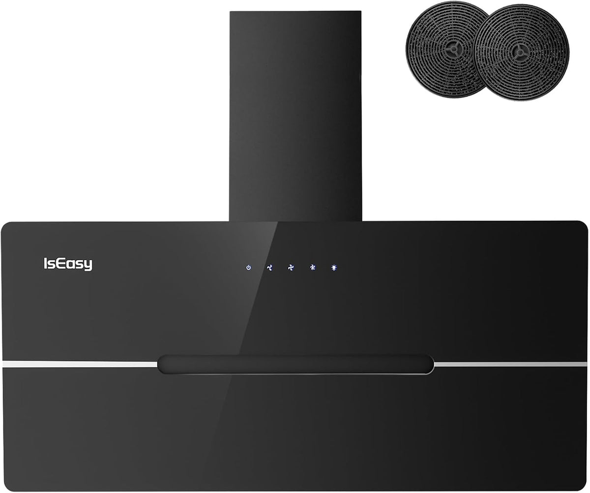 Hotte aspirante, 90 cm, 578 m³/h, avec éclairage LED, noir, 3 vitesses, pour la cuisine, IsEasy