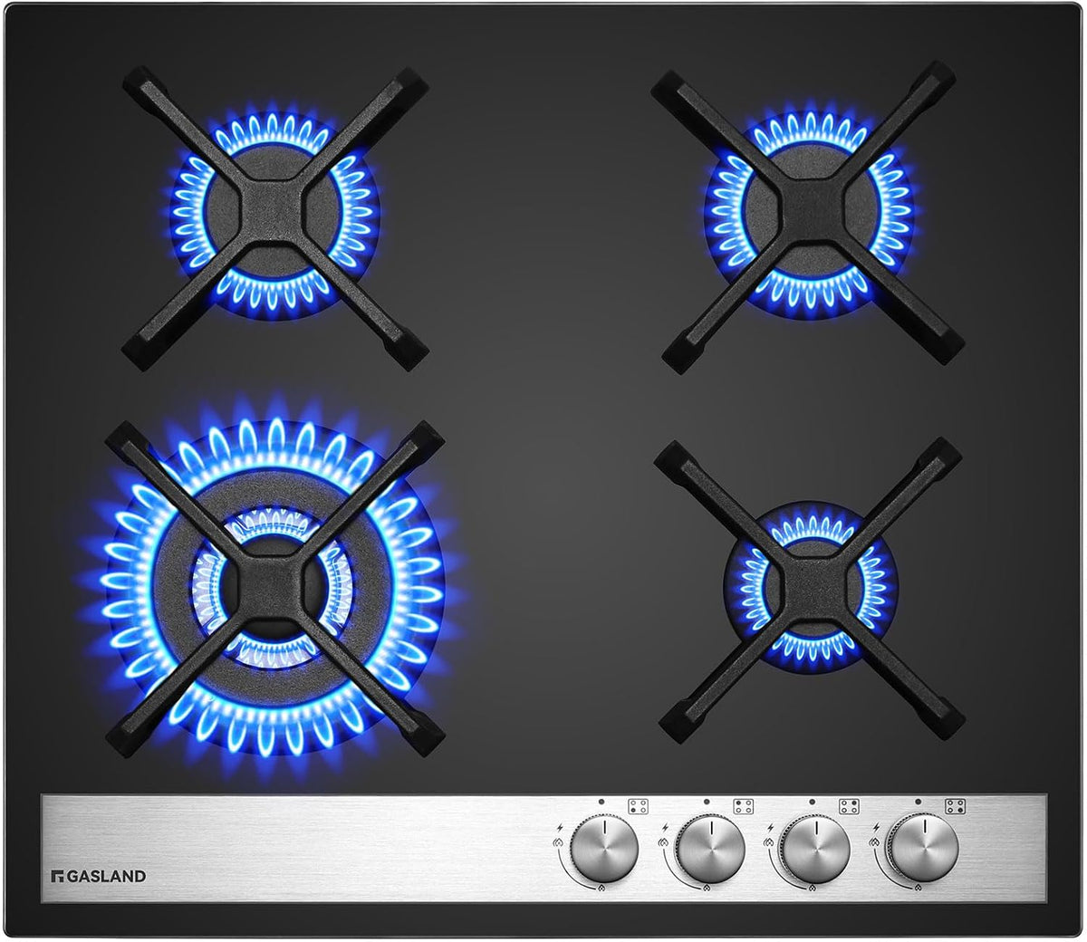 Cuisinière GH6604BG1FC, 60 cm, verre, noir, à gaz, encastrable, gaz naturel, 4 feux, GASLAND
