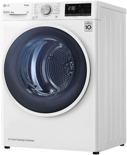 LG RH80V9AVHN sèche-linge, 85 cm, 8 kg, avec Wi-Fi, commande intelligente, blanc, pose libre, frontal, pompe à chaleur