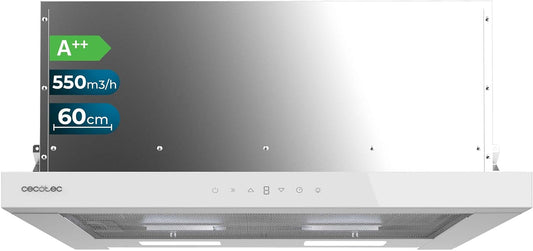 Cecotec TLT 605500 hotte aspirante, 60 cm, 70 W, 550 m³/h, verre, blanc, frontal