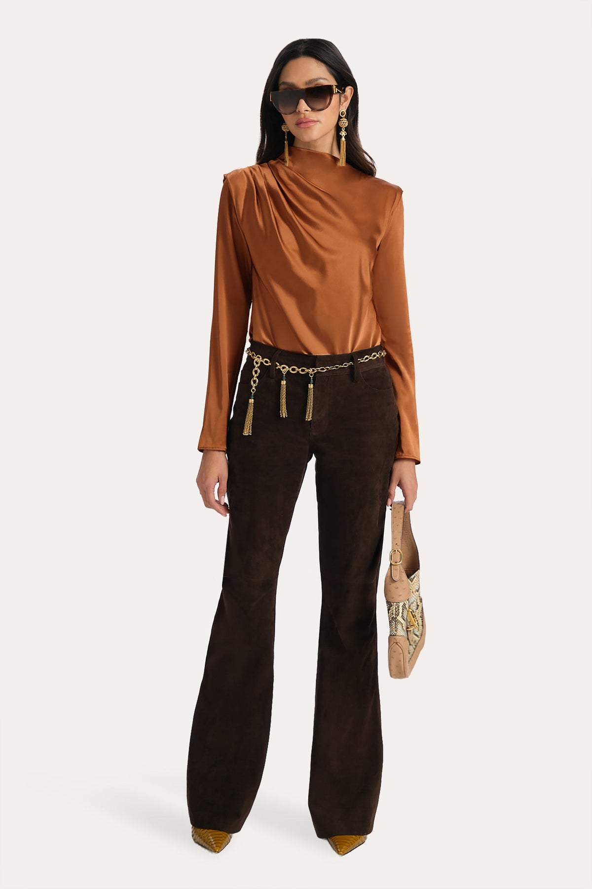 Leah Silk Charmeuse Ruched Long Sleeve Shirt