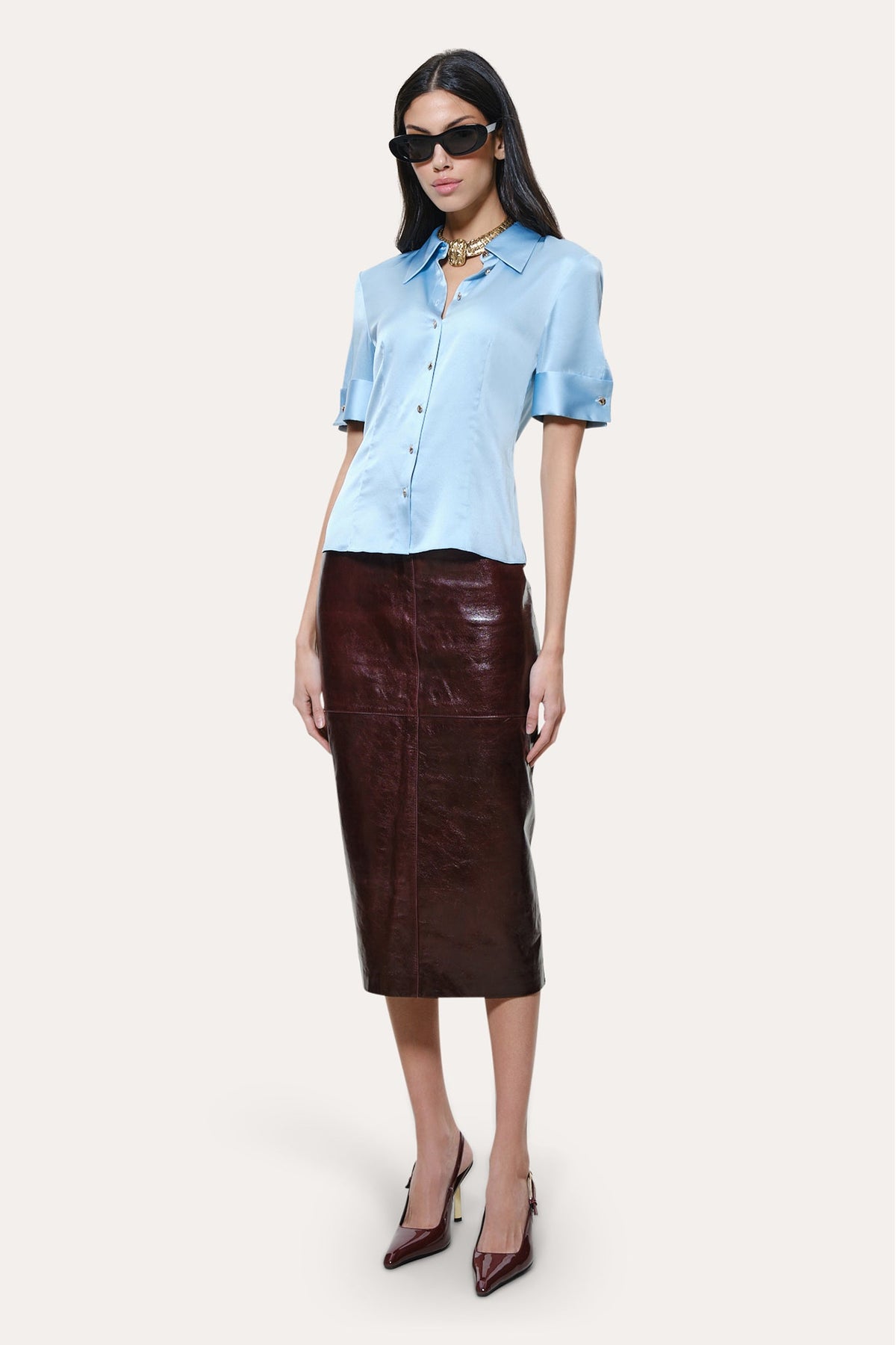 Sylvie Silk Charmeuse Short Sleeve Shirt