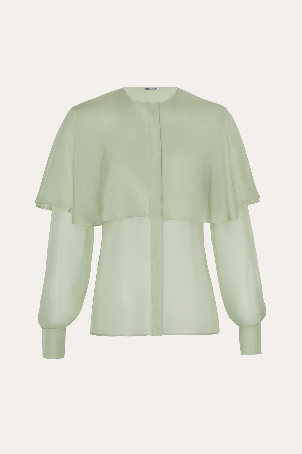 Sage Silk Chiffon Cape Blouse