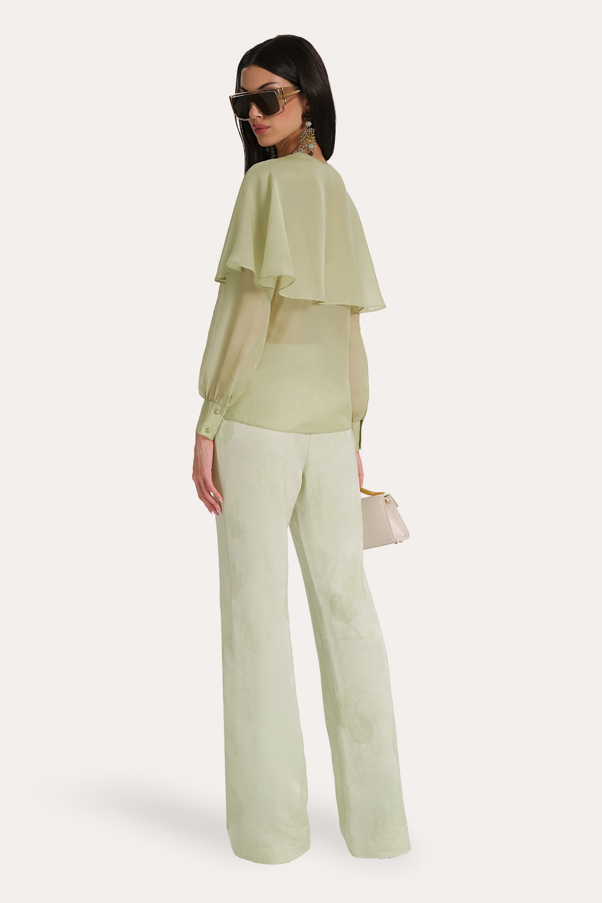 Sage Silk Chiffon Cape Blouse