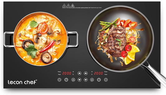 Table de cuisson, 32 cm, 4000 W, induction, 2 feux, 10 niveaux, lecon chef
