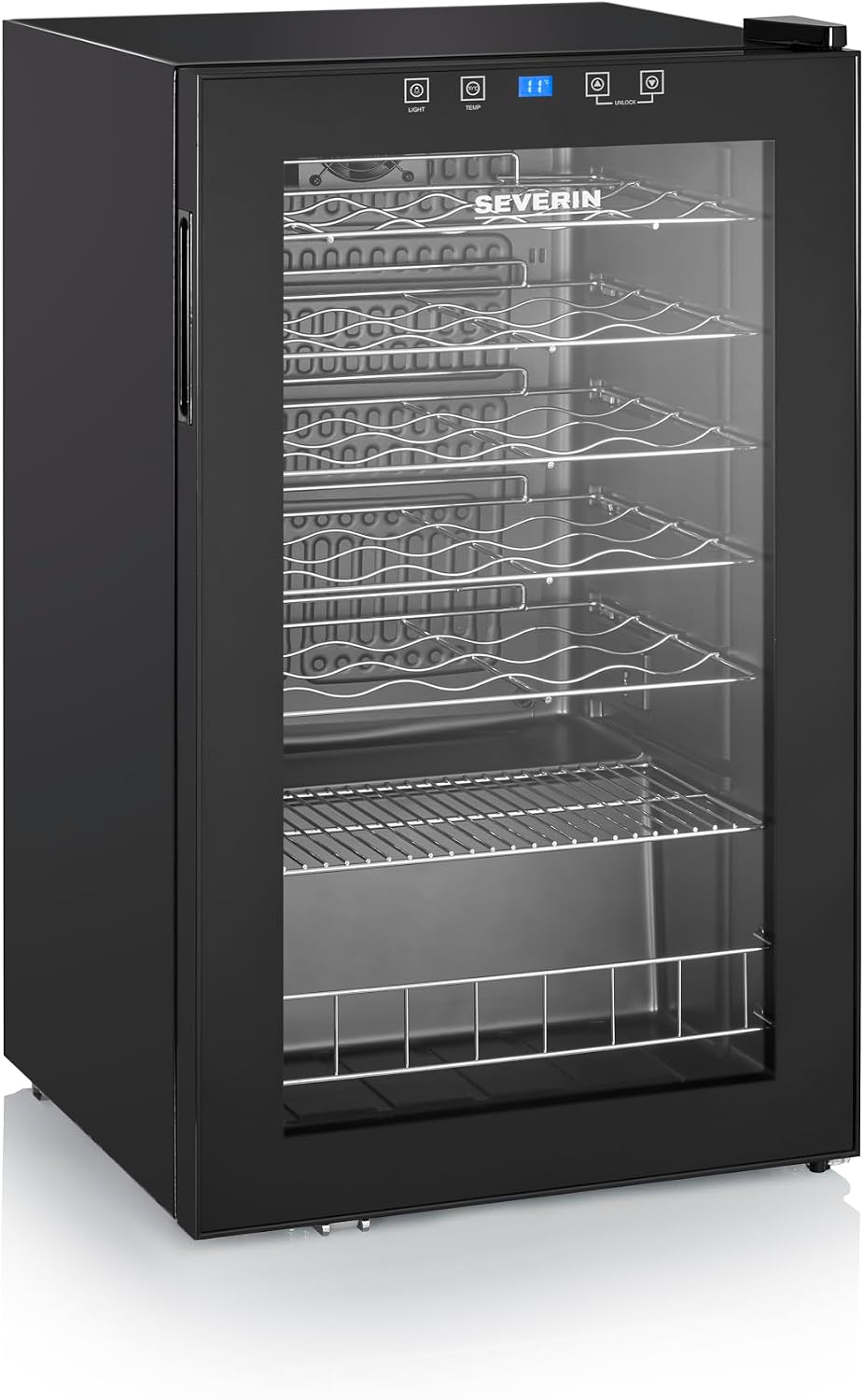 SEVERIN WKS 8908 cave à vin, 48 cm, 95 L, 18 °C, avec éclairage LED, réglable, noir, 33 bouteilles