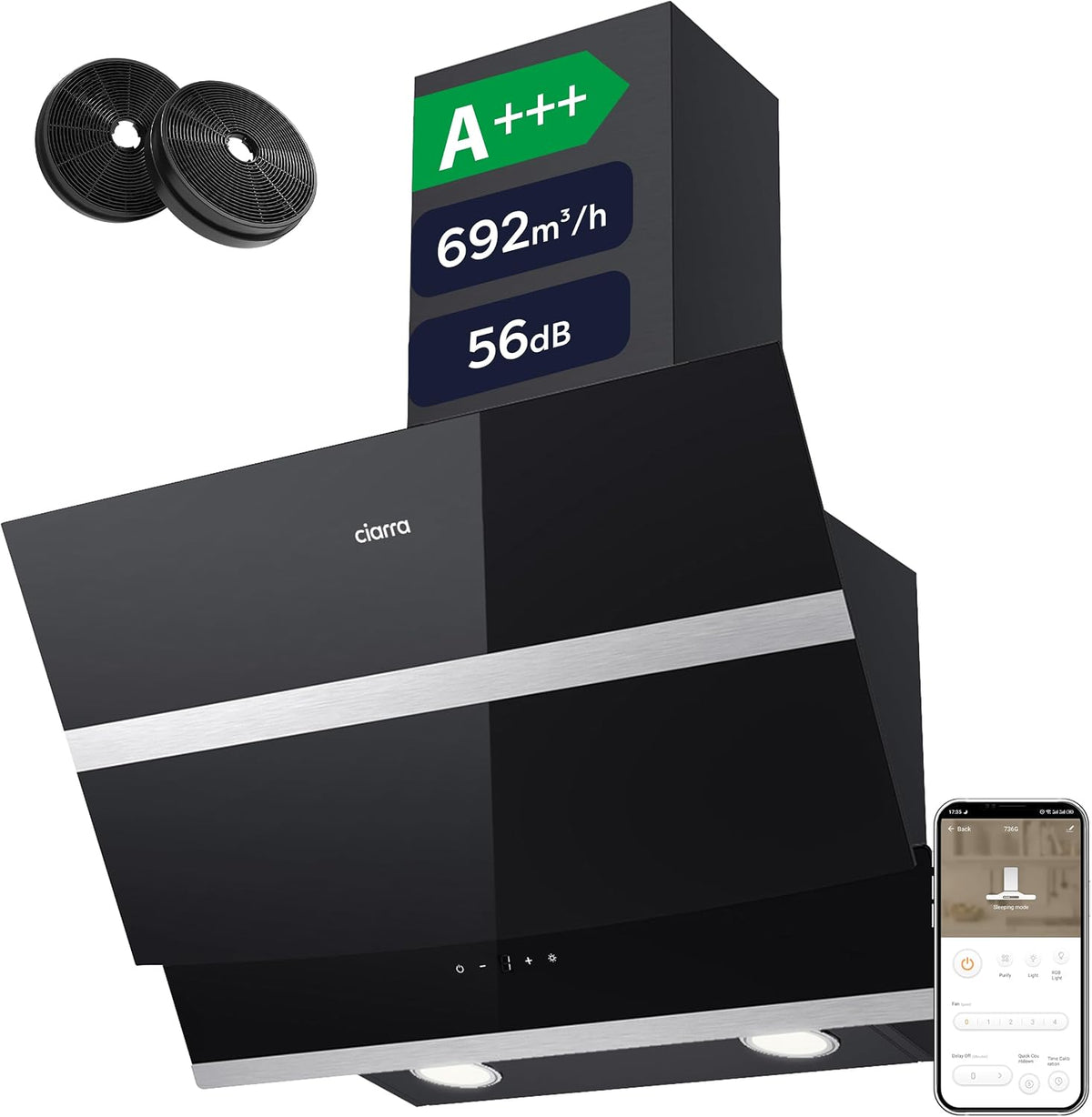 Hotte aspirante CBCB6736N, 60 cm, 692 m³/h, avec Wi-Fi, CIARRA